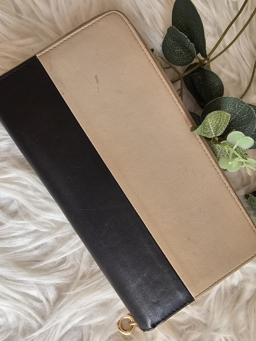 Celine Long Leather Zip Around Wallet Color-block Beige and Black - Preloved - Picture 5 of 13